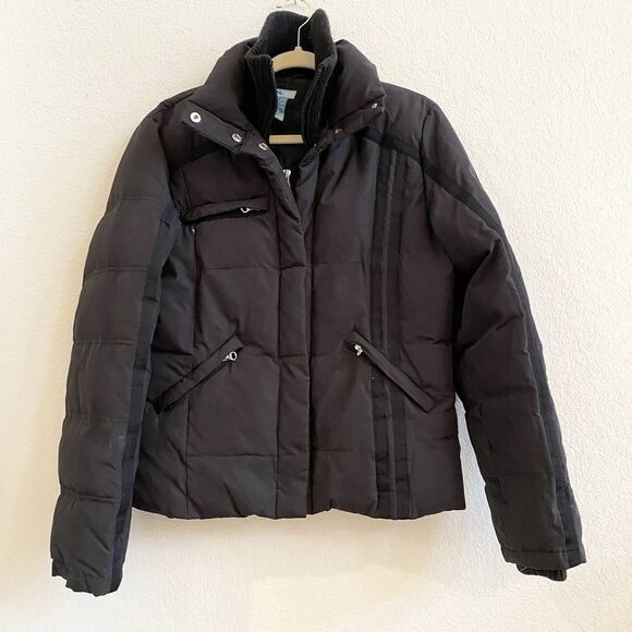 Finish Line Athletics Black Puffer Down Medium Coat Jacket Pockets Zipper Snap - Picture 5 of 12